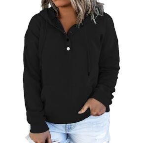 VISLILY Women's-Plus-Size-Hoodies Buttons Collar Hooded Sweatshirts Drawstring Pullover Tops with Kangaroo Pocket XL-4XL in Saudi Arabia