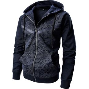 AFILOK Men's Zip Up Hoodie Fleece lightweight Sweatshirt Camo Color Block Fashion Long Sleeve Hooded WIth Kanga Pocket