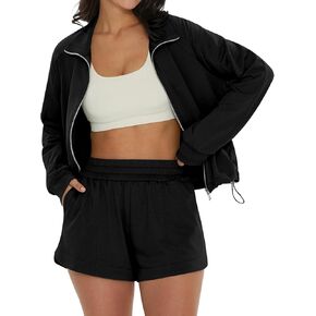 DEEP SELF Women 2 Piece Outfits Sweatsuit Casual Long Sleeve Zip Up Top and Shorts Pajamas Tacksuit Set with Pockets