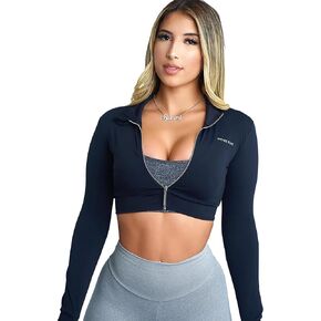 Pchee Bum Workout Lightweight Jacket for Women - Cropped Zip Up Top Yoga Jacket, Athletic Jacket in Kuwait