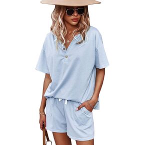 CORSKI Women's Short Sleeve Sweatsuit Sets Lounge 2 Piece V Neck Tracksuit Casual Loose Fit Outfits in Saudi Arabia