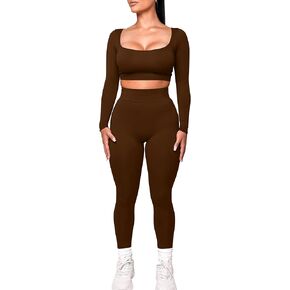 Kaximil Women's Workout Tracksuit 2 Piece Outfits Long Sleeve Crop Top Legging Pants Matching Sets