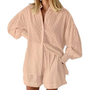 Ceuplon Women 2 Piece Outfit Long Sleeve Top and Shorts Sweatsuit Set