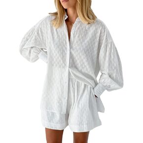 Ceuplon Women 2 Piece Outfit Long Sleeve Top and Shorts Sweatsuit Set