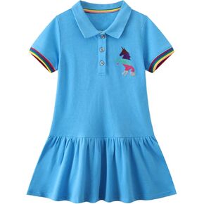 Youlebao Girls Cotton Long Sleeve Casual Cartoon Appliques Striped Jersey Dresses