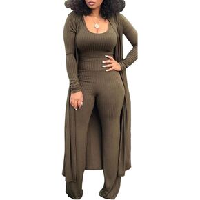 HANMAX Women's Tracksuit Winter Autumn Knitted Long-sleeved Blazer Coat Tank Long Pants Three Piece Sets Outfit in Kuwait