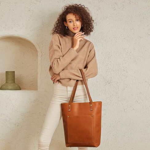 حقيبة يد نسائية من الجلد الطبيعي العتيق من S-ZONE حقيبة كتف كبيرة للعمل in Kuwait