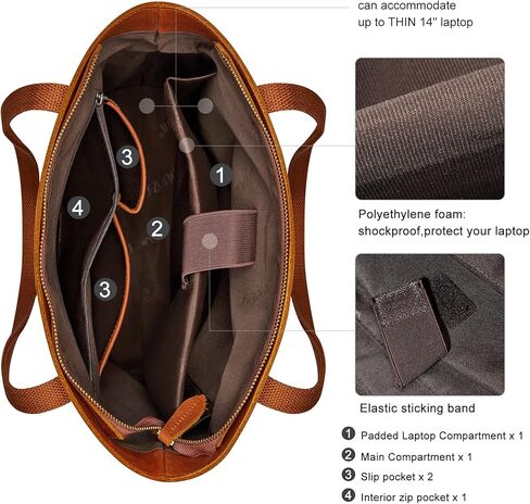 حقيبة يد نسائية من الجلد الطبيعي العتيق من S-ZONE حقيبة كتف كبيرة للعمل in Kuwait