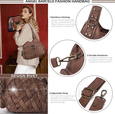 Angel Barcelo Purses and Handbags Women Tote Shoulder Top Handle Satchel Hobo Bags Fashion Washed PU Leather Purse in Kuwait