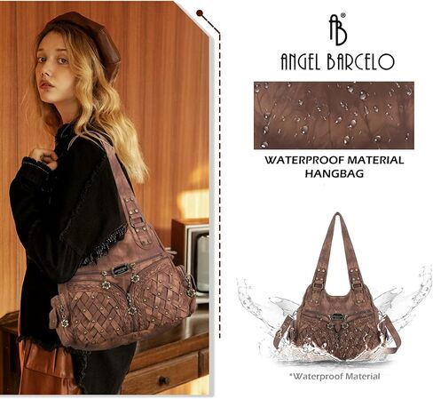 Angel Barcelo Purses and Handbags Women Tote Shoulder Top Handle Satchel Hobo Bags Fashion Washed PU Leather Purse in Kuwait
