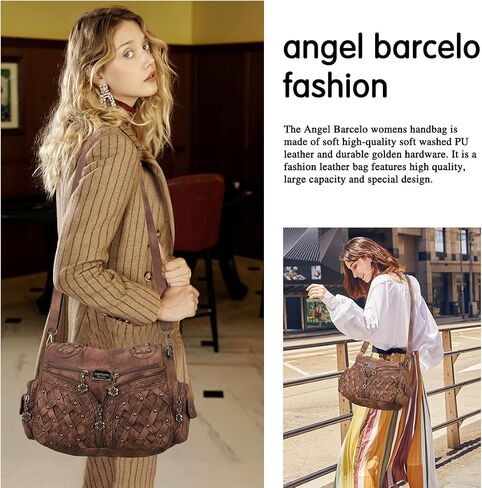 Angel Barcelo Purses and Handbags Women Tote Shoulder Top Handle Satchel Hobo Bags Fashion Washed PU Leather Purse in Kuwait