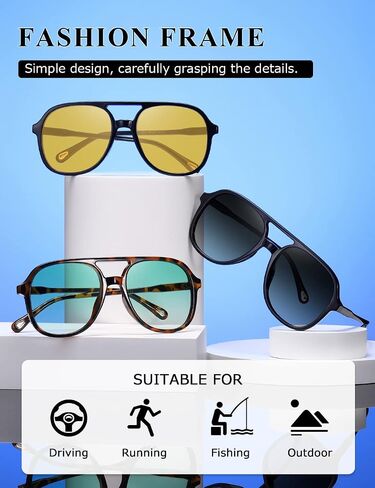 نظارات شمسية MASDUN Retro Square Aviator للنساء والرجال في فترة السبعينيات الأنيقة ذات الجسر المزدوج in Saudi Arabia