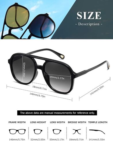 نظارات شمسية MASDUN Retro Square Aviator للنساء والرجال في فترة السبعينيات الأنيقة ذات الجسر المزدوج in Saudi Arabia