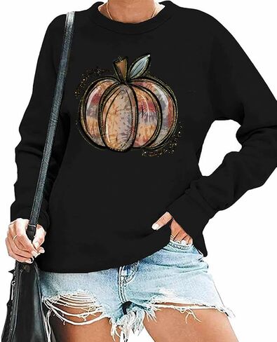 GeLivable المرأة اليقطين الخريف عيد الشكر طباعة الجرافيك بلوزات Crewneck كم طويل عادية فضفاضة تناسب القمم in Kuwait