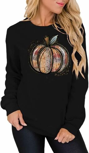GeLivable المرأة اليقطين الخريف عيد الشكر طباعة الجرافيك بلوزات Crewneck كم طويل عادية فضفاضة تناسب القمم in Kuwait