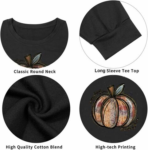 GeLivable المرأة اليقطين الخريف عيد الشكر طباعة الجرافيك بلوزات Crewneck كم طويل عادية فضفاضة تناسب القمم in Kuwait
