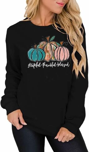GeLivable المرأة اليقطين الخريف عيد الشكر طباعة الجرافيك بلوزات Crewneck كم طويل عادية فضفاضة تناسب القمم in Kuwait