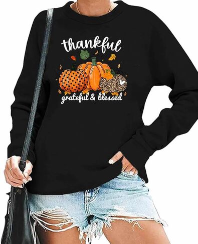 GeLivable المرأة اليقطين الخريف عيد الشكر طباعة الجرافيك بلوزات Crewneck كم طويل عادية فضفاضة تناسب القمم in Kuwait