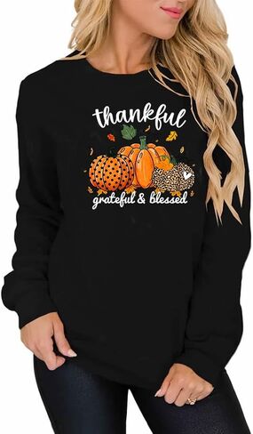 GeLivable المرأة اليقطين الخريف عيد الشكر طباعة الجرافيك بلوزات Crewneck كم طويل عادية فضفاضة تناسب القمم in Kuwait