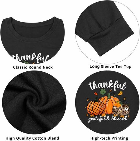 GeLivable المرأة اليقطين الخريف عيد الشكر طباعة الجرافيك بلوزات Crewneck كم طويل عادية فضفاضة تناسب القمم in Kuwait