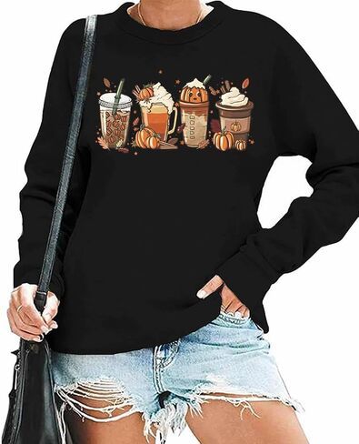 GeLivable المرأة اليقطين الخريف عيد الشكر طباعة الجرافيك بلوزات Crewneck كم طويل عادية فضفاضة تناسب القمم in Kuwait