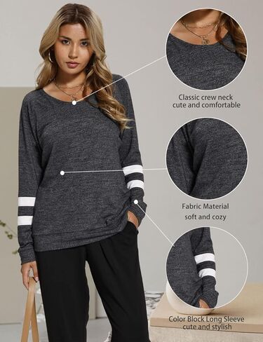 Balivsa قمصان الخريف النسائية غير الرسمية طويلة الأكمام، كنزات ذات رقبة دائرية، سترات ملونة، سترة نسائية، ملابس عصرية in Kuwait