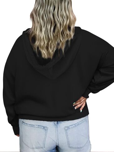 VISLILY Women's-Plus-Size-Hoodies Buttons Collar Hooded Sweatshirts Drawstring Pullover Tops with Kangaroo Pocket XL-4XL in Kuwait
