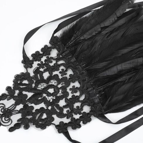 HONGTEYA 2PCS المرأة السوداء ريشة الدانتيل قفازات طويلة الساحرة زي الملحقات للنساء، Gothis الدانتيل شبكة قفازات طويلة لعيد الهالوين حفل زفاف تأثيري in Kuwait