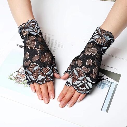 CENAST Women's Short Lace Gloves Fingerless for Driving Wedding Wrist Length Bridal Prom Gloves in Saudi Arabia
