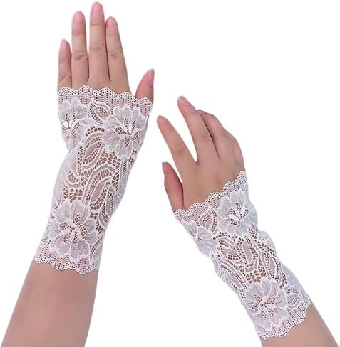 CENAST Women's Short Lace Gloves Fingerless for Driving Wedding Wrist Length Bridal Prom Gloves in Saudi Arabia