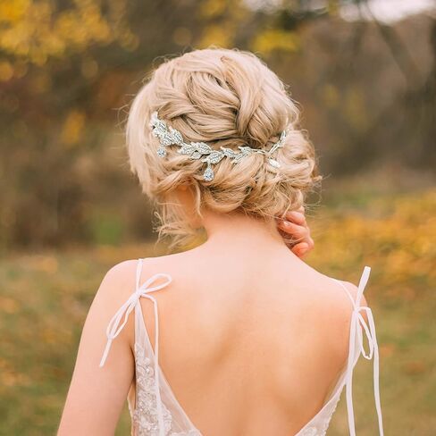 Rhinestone Fairy Elf Leaf Wedding Headband Elf Ear Cuffs for Brides Elf Crown Fairy Accessory for Prom Photoshoot Women Pageant Wedding Cosplay Party (Silver, Elf Ears) in Kuwait