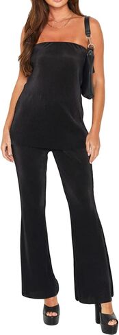 Abendidian النساء Y2K مثير قطعتين وتتسابق حمالة قبالة الكتف أنبوب القمم عادية فضفاض بنطال ذو قصة أرجل واسعة مجموعة 2023 الصيف in Kuwait