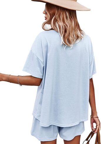 CORSKI Women's Short Sleeve Sweatsuit Sets Lounge 2 Piece V Neck Tracksuit Casual Loose Fit Outfits in Kuwait