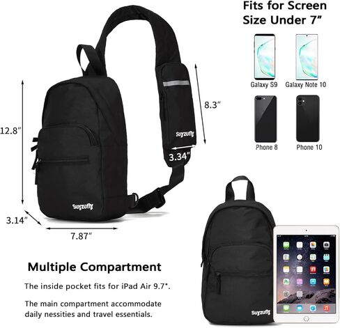 حقيبة Suyzufly الصغيرة بحزام للرجال والنساء، مقاومة للماء بحزام واحد للكتف، حقيبة صدر للمشي لمسافات طويلة والسفر in Kuwait