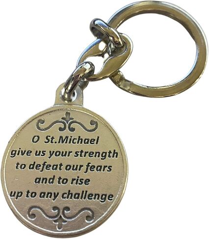 إكسسوار حلقة مفاتيح بنمط سانت مايكل آركشال مع الصلاة على الظهر، سلسلة مفاتيح دينية كاثوليكية للرجال والنساء، 3.5 بوصة in Kuwait