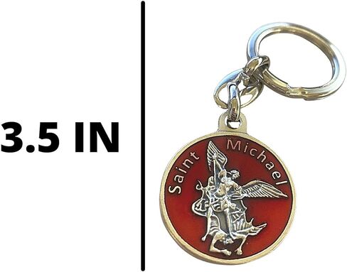 إكسسوار حلقة مفاتيح بنمط سانت مايكل آركشال مع الصلاة على الظهر، سلسلة مفاتيح دينية كاثوليكية للرجال والنساء، 3.5 بوصة in Kuwait
