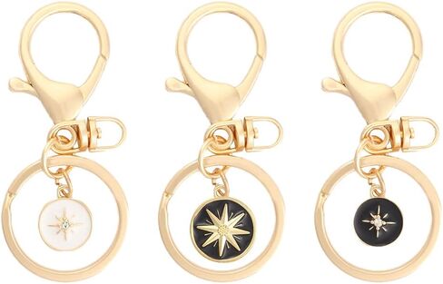 Gold Plated Color Starburst North Star Compass Charm Keychain Keyrings Engraved Byzantine Coin Pendant Split Key Ring Womens Keys Accessories Gift in Saudi Arabia
