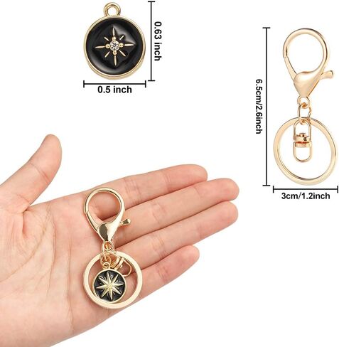 Gold Plated Color Starburst North Star Compass Charm Keychain Keyrings Engraved Byzantine Coin Pendant Split Key Ring Womens Keys Accessories Gift in Saudi Arabia