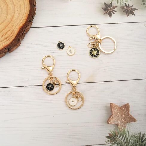 Gold Plated Color Starburst North Star Compass Charm Keychain Keyrings Engraved Byzantine Coin Pendant Split Key Ring Womens Keys Accessories Gift in Saudi Arabia