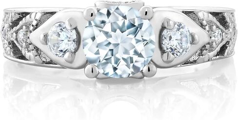 خاتم خطوبة من الفضة الإسترليني عيار 925 من Gem Stone King بتصميم دائري باللون الأزرق السماوي والزبرجد للنساء (2.01 قيراط، حجر ميلاد الأحجار الكريمة، متاح 5،6،7،8،9) in Kuwait
