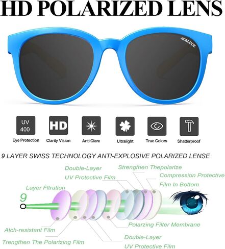 ACBLUCE Kids Polarized Sunglasses Sport Youth Baseball Cycling Sun Glasses TPEE Unbreakable Frame for Boys Girls Age 5-13 in Kuwait
