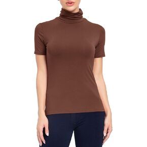 AUHEGN Women's Mock Turtleneck Top Short Sleeve Lightweight Active T-Shirt (S-XXL)