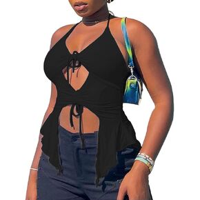 SHESEEWORLD Sexy Hollow Out Spaghhetti Strap Y2K Cropped Tank Top Drawstring Ruched Backless Slim Camisole Shirts Streetwear