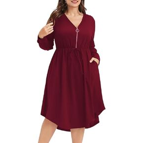 vepeabak Womens Plus Size Dress Zipper V Neck Solid Flutter Short Sleeve Tie Waist Mini Dress with Pockets