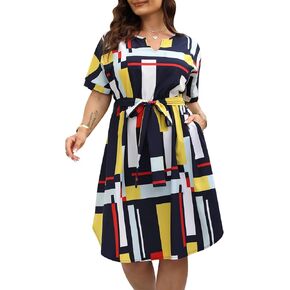 Nemidor Womens Casual Plus Size Summer Boho Floral Print Swing Midi Dress with Pockets NEM306
