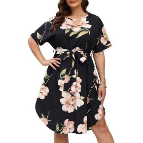Nemidor Womens Casual Plus Size Summer Boho Floral Print Swing Midi Dress with Pockets NEM306 in Kuwait