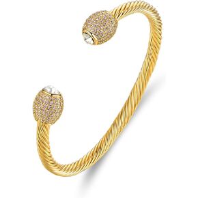 Barzel 18K Gold Plated Crystal Cable Bangle Bracelet For Women - Cuff Bangle Bracelet