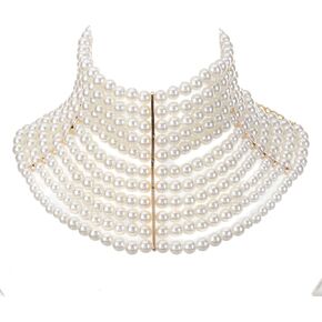 Fashion Jewelry Chunky Statement Necklace, Simulated Pearls Bib Necklace Costume in Saudi Arabia