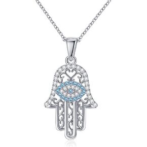 JSGEMSLEE White Gold 14K Gold Plated Necklaces for Women Evil Eye Necklace for Women Girls Evil Eye Hamsa Hand of Fatima Pendant Necklace Good Luck Necklace Jewelry in Saudi Arabia
