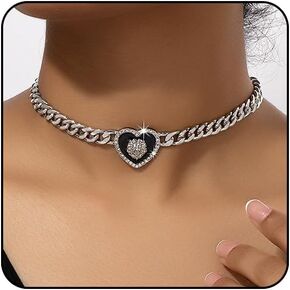 Sora Tuki Heart Necklaces for Women Silver Heart Choker Gold Heart Necklace Cuban Link Chain Gold Chunky Necklace CZ Heart Pendant Punk Statement Necklace Fashion in Kuwait